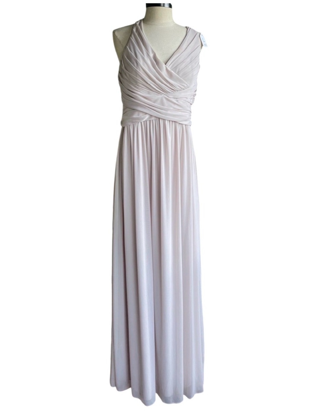 David's Bridal Chiffon V-Neck Ruched Bridesmaid Gown – Blush Pink, Floor 12